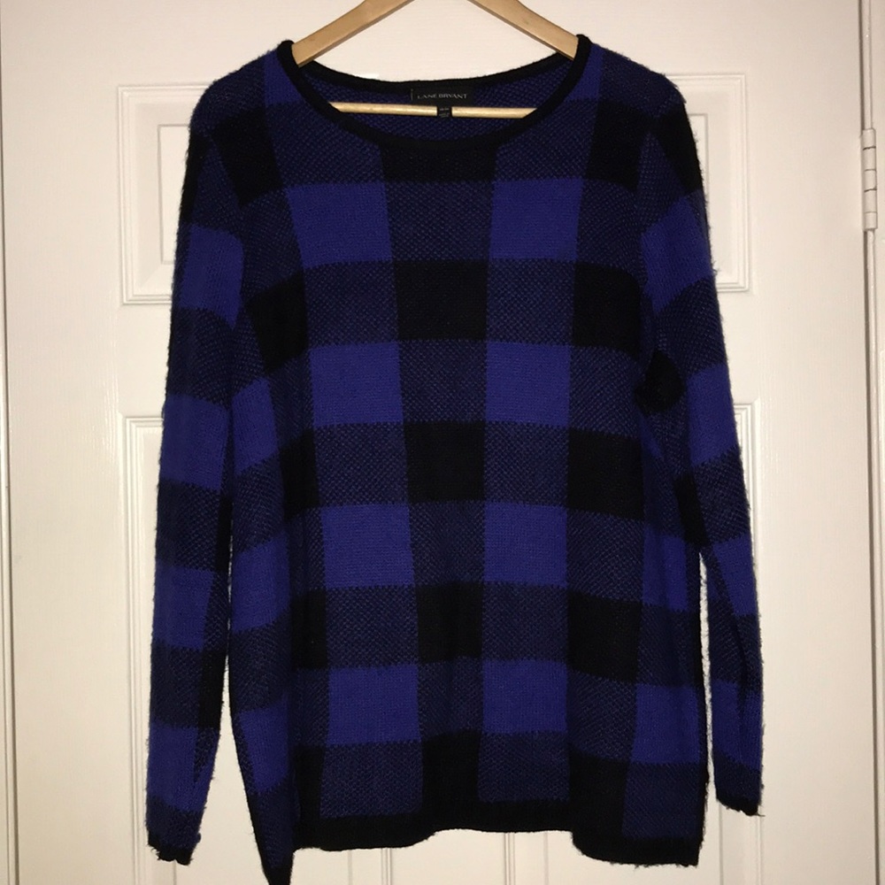 Lane Bryant Black & Blue Plaid Sweater EUC